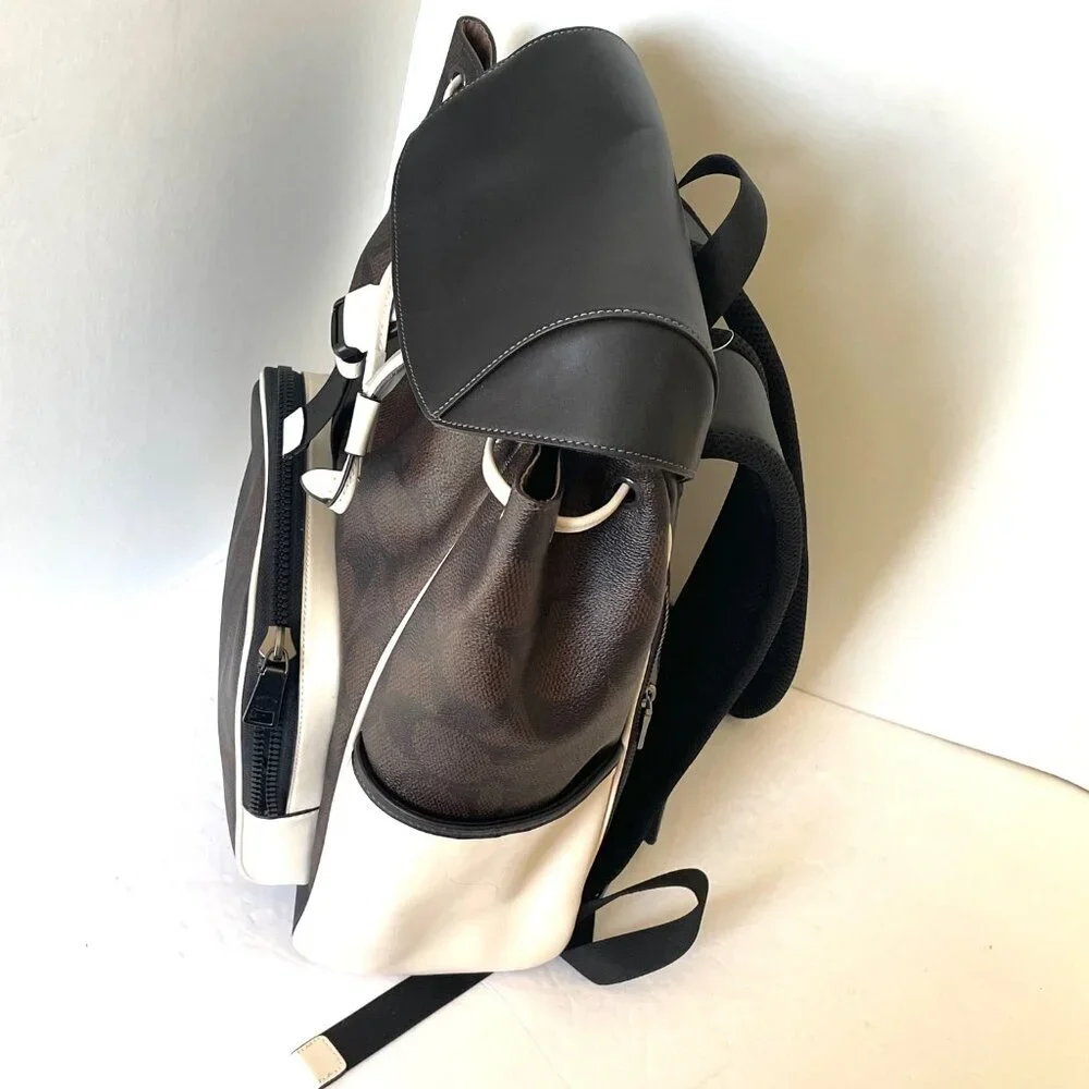 Coach Racer Backpack Colorblock Signature Canvas Leather Walnut Chalk CY775 - Picture 8 of 10